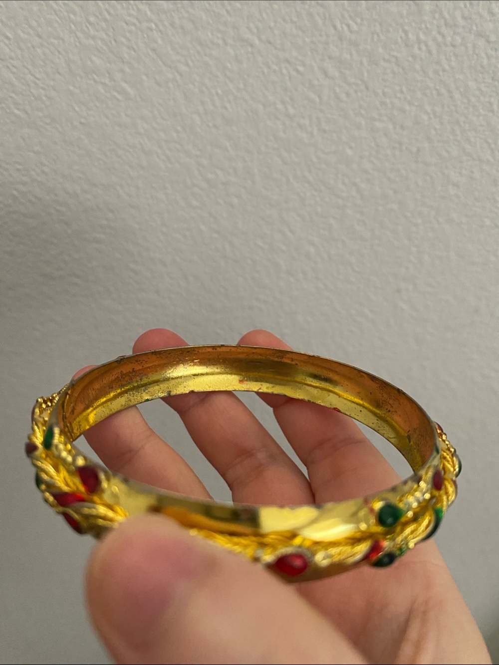 Gold-Tone Women’s Bangle Bracelet with Red and Green Accents - Picture 5 of 6